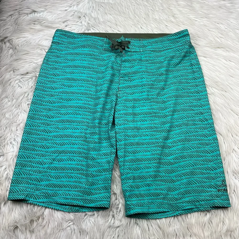 Prana Men's 38 Green Printed Sediment Board Shorts Swim